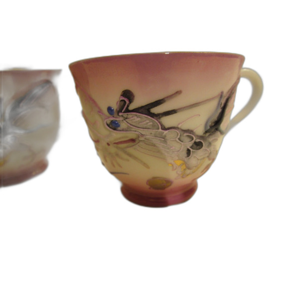 Dragon ware pink dragonware vintage set of 4 teacups moriage Japan - Picture 6 of 14